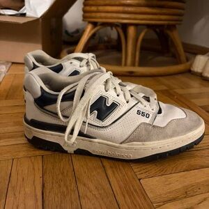 New Balance 550 Cream and Navy Sneakers